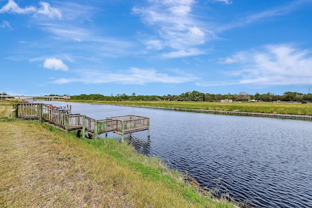 dock area with a water view