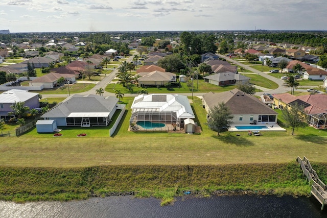 aerial view with a water view