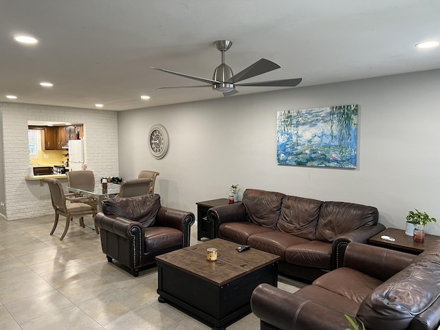 living room featuring ceiling fan