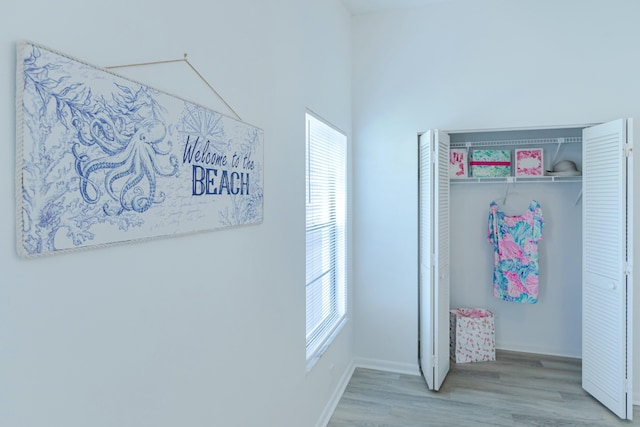 interior space with hardwood / wood-style floors and a closet