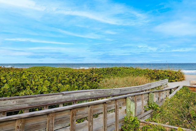 view of water feature with a beach view