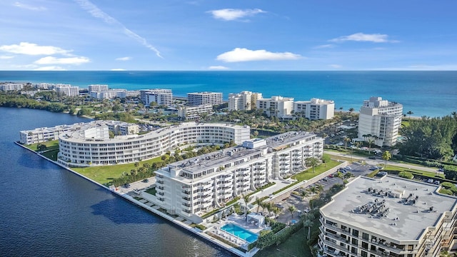 aerial view featuring a water view