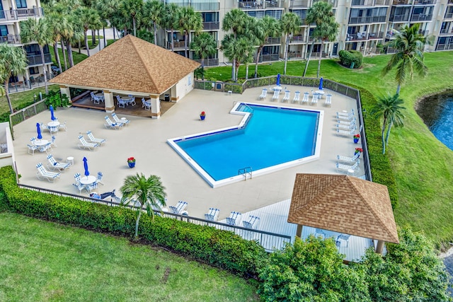 view of pool with a gazebo and a patio