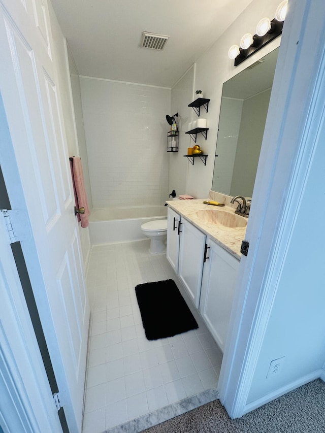 full bathroom featuring vanity, toilet, and tiled shower / bath combo