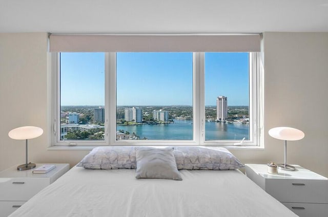 bedroom with a water view