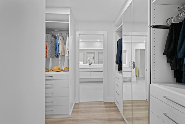 walk in closet featuring light hardwood / wood-style flooring