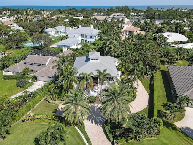 aerial view with a water view