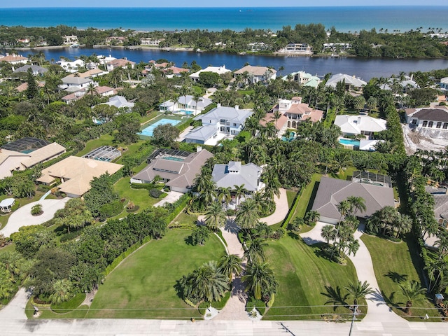 aerial view featuring a water view