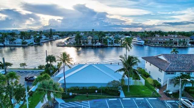 aerial view featuring a water view