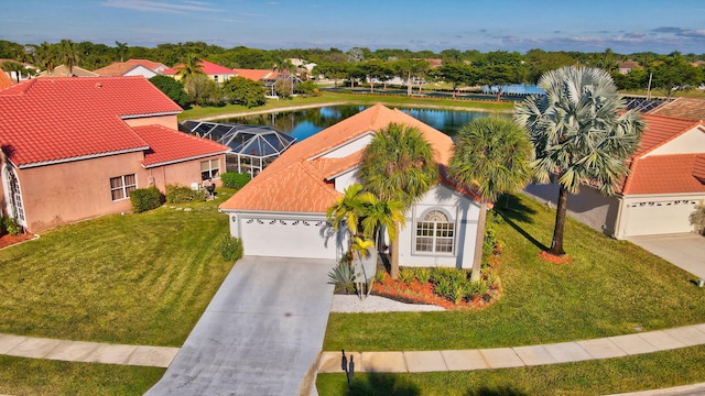 bird's eye view featuring a water view