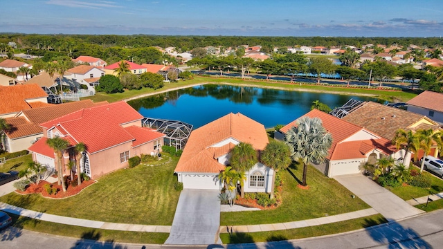 aerial view with a water view