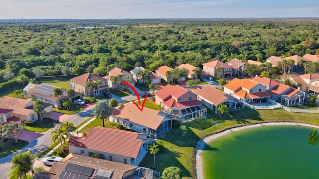 aerial view with a water view