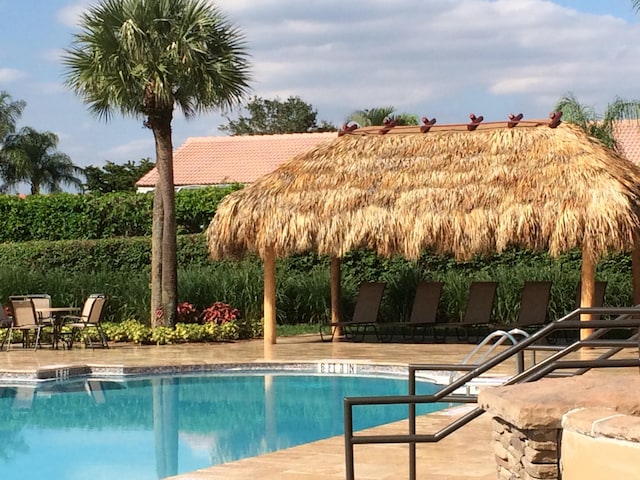 view of swimming pool with a patio area