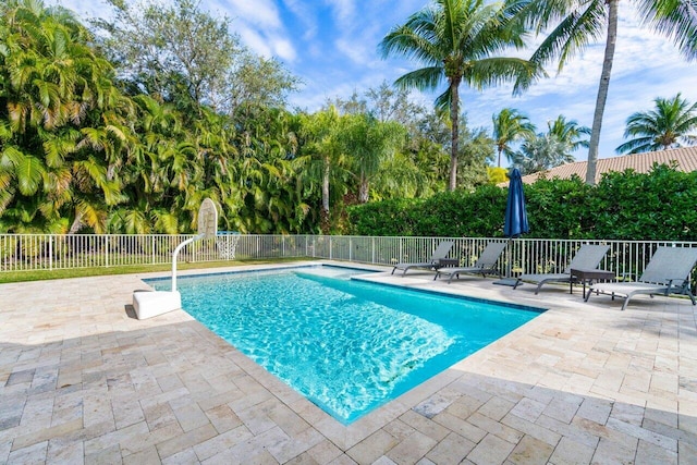 view of swimming pool featuring a patio