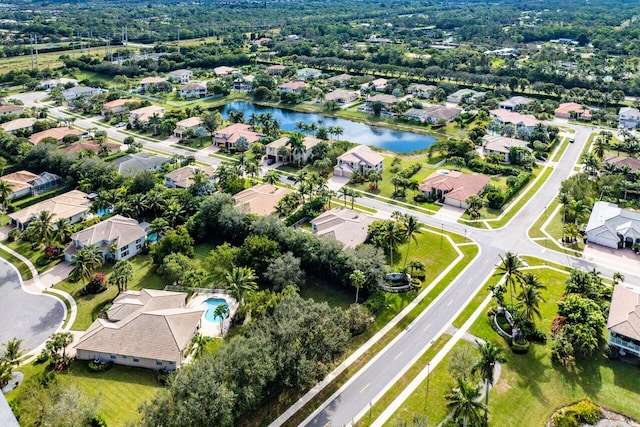 drone / aerial view featuring a water view