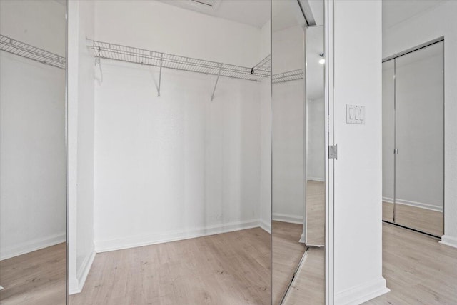 spacious closet featuring light hardwood / wood-style flooring