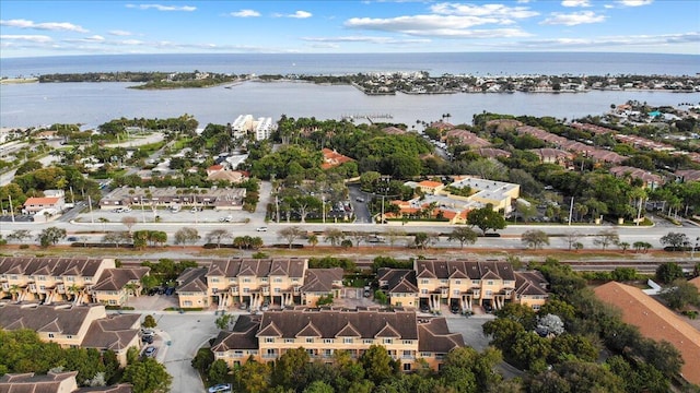 drone / aerial view featuring a water view