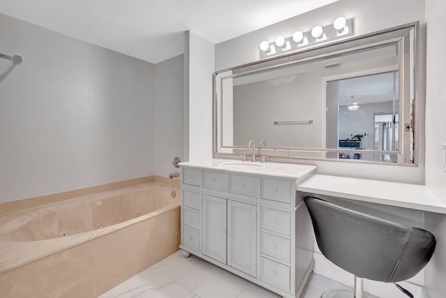 bathroom with vanity and a tub to relax in