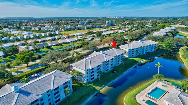 aerial view with a water view