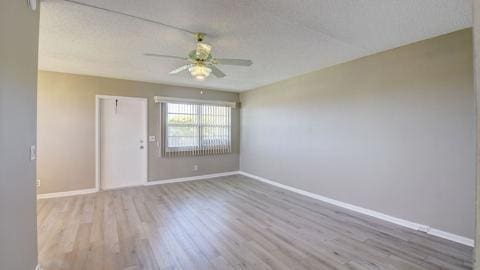 empty room featuring ceiling fan and light hardwood / wood-style floors