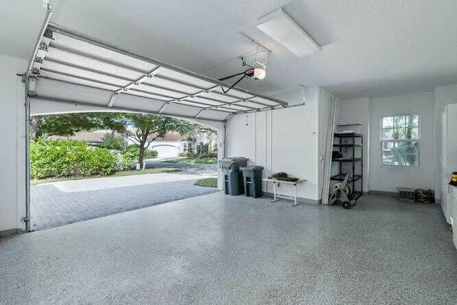 garage with a garage door opener