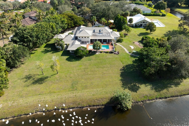 bird's eye view featuring a water view