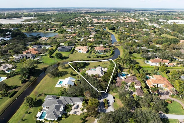 bird's eye view featuring a water view