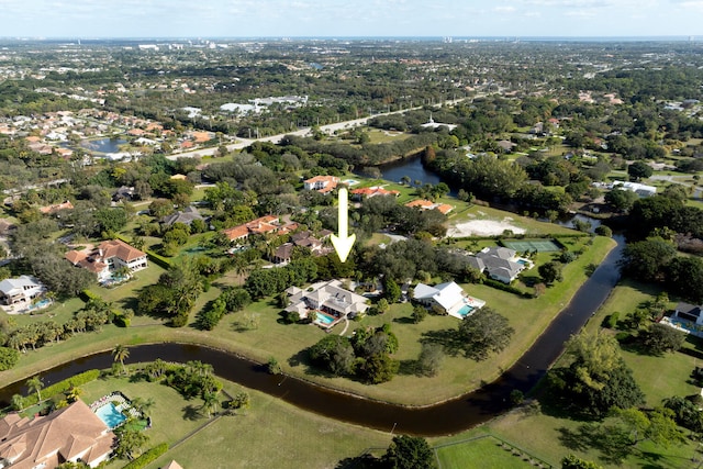 aerial view featuring a water view