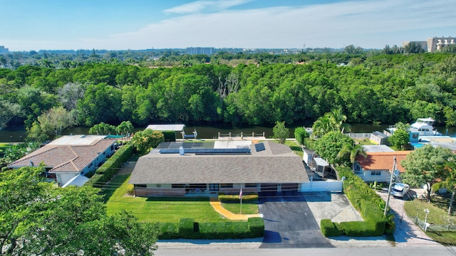 bird's eye view featuring a water view