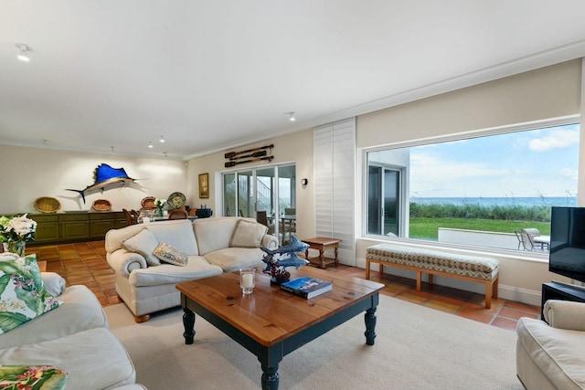 living room with light tile patterned floors