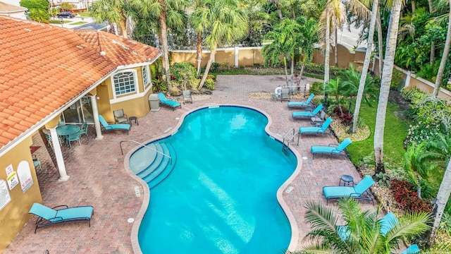 view of swimming pool with a patio area