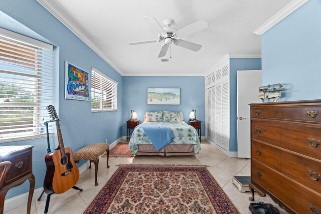 office featuring ornamental molding and light tile patterned floors