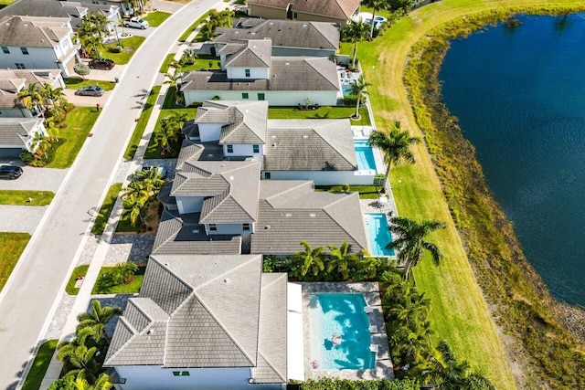 aerial view with a water view