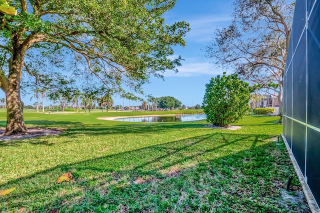 view of yard with a water view