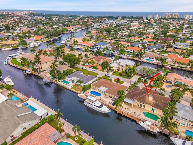 bird's eye view featuring a water view