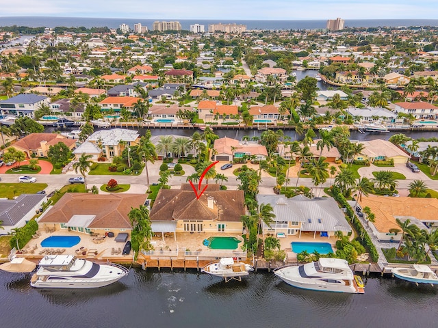 bird's eye view featuring a water view