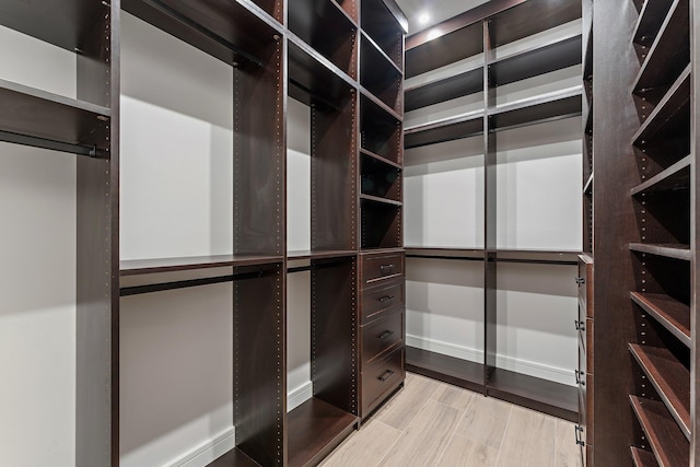 walk in closet featuring light hardwood / wood-style flooring