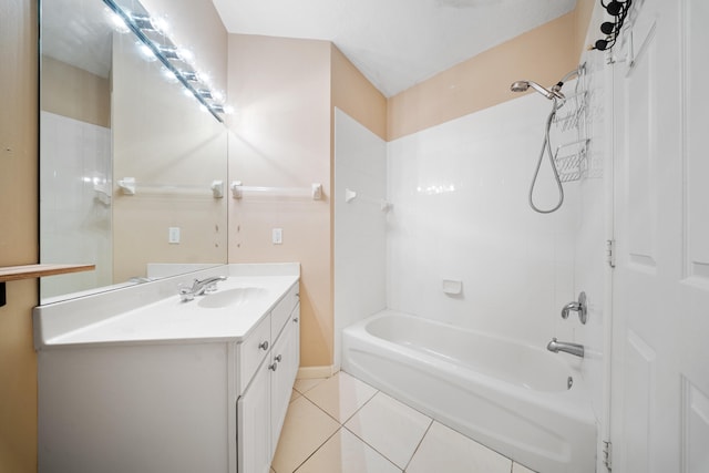 bathroom with tile patterned flooring, shower / bathing tub combination, and vanity