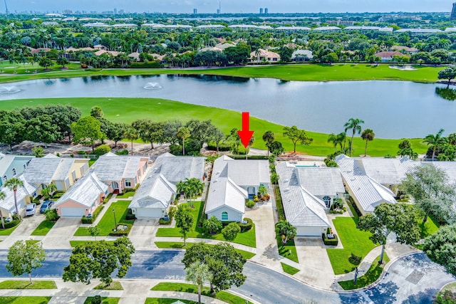 aerial view featuring a water view