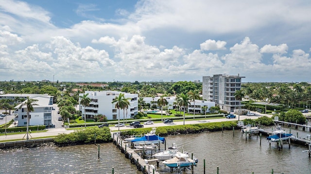 property view of water featuring a boat dock