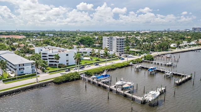 bird's eye view featuring a water view