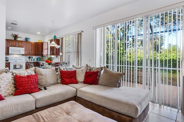 living room featuring light tile patterned floors