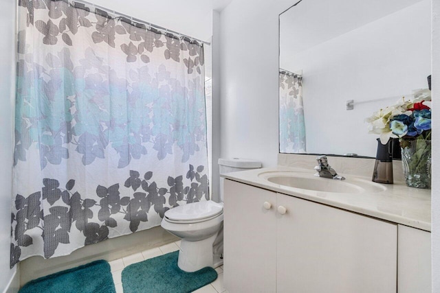 full bathroom with tile patterned flooring, vanity, toilet, and shower / tub combo