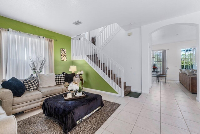 view of tiled living room