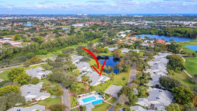 aerial view with a water view