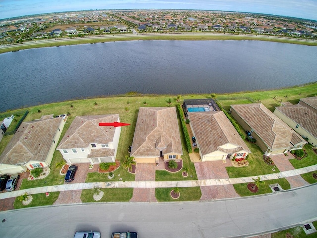 aerial view with a water view