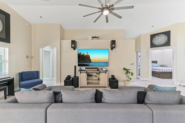 living room featuring ceiling fan