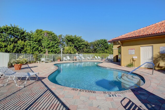 view of swimming pool with a patio