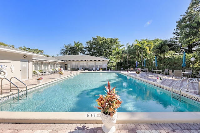 view of swimming pool with a patio