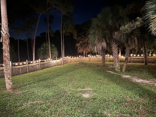 view of yard at night